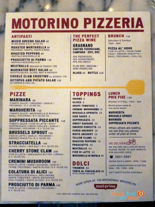 Motorino Pizza HK menu